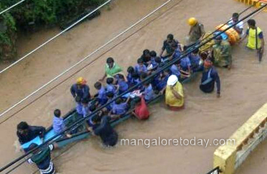boats used to ferry stranded school children in Mangalore